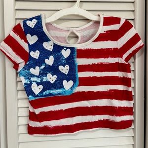 Girls size 10 Justice Patriotic Hearts and Stripes Short Sleeve Shirt